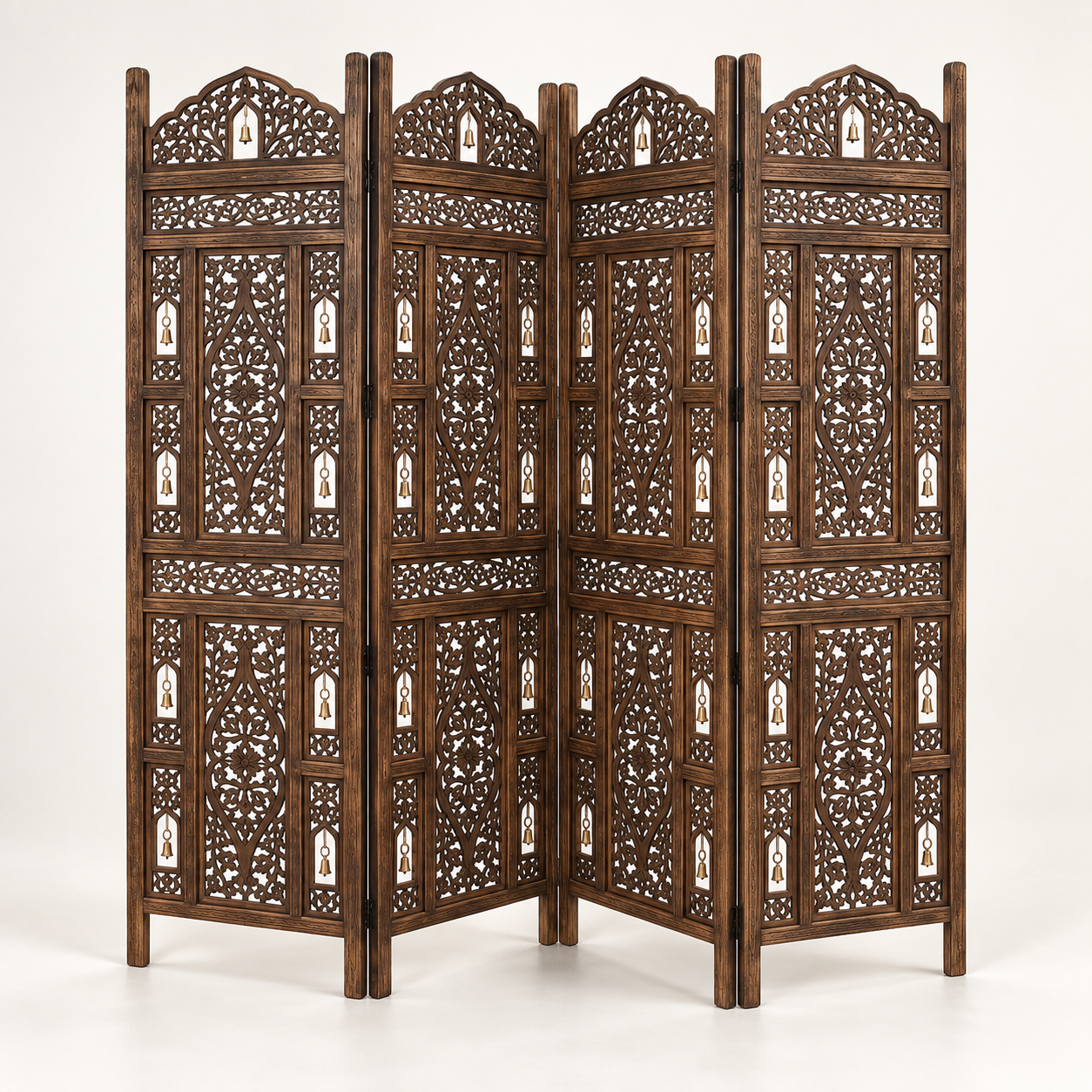 Valhalla carved wood folding screen room dividor Valhalla Carved Wood Folding Screen - Image 1